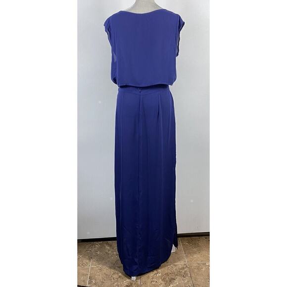 Leith Size Medium Sleeveless Open Back Maxi Dress Navy Blue Sheer Party Event - Picture 2 of 9